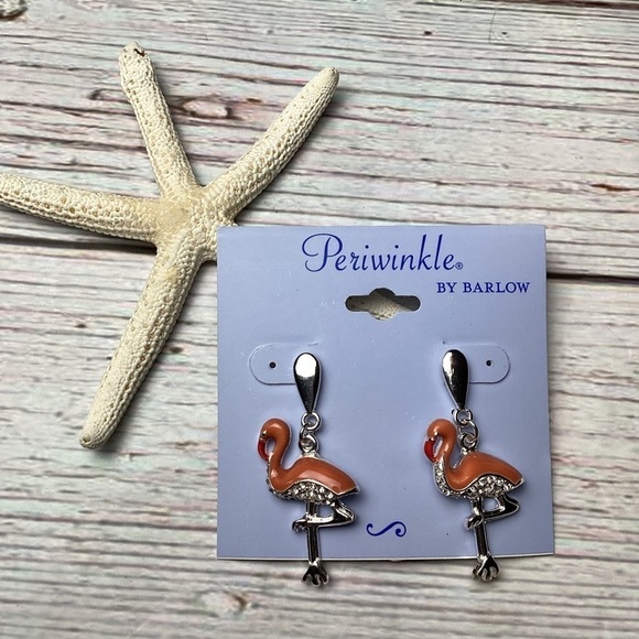 NEW PERIWINKLE BY BARLOW FLAMINGO CORAL EARRINGS RHINESTONES SUMMER VACATION - Picture 6 of 6